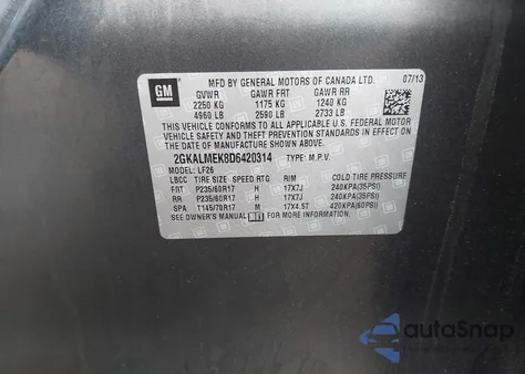 2013 GMC Terrain Sle-1 z USA, uszkodzony, nr VIN 2GKALMEK8D6420314